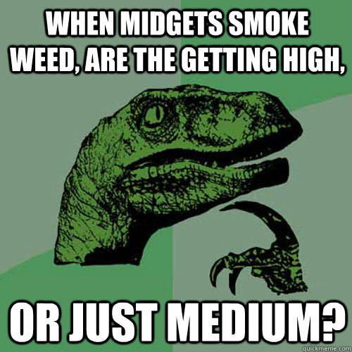 When midgets smoke weed, are the getting high, Or just medium?  Philosoraptor