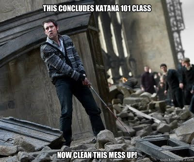 This concludes Katana 101 class Now clean this mess up!  Neville owns