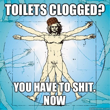 Toilets clogged?  You have to shit. NOW  Scumbag body