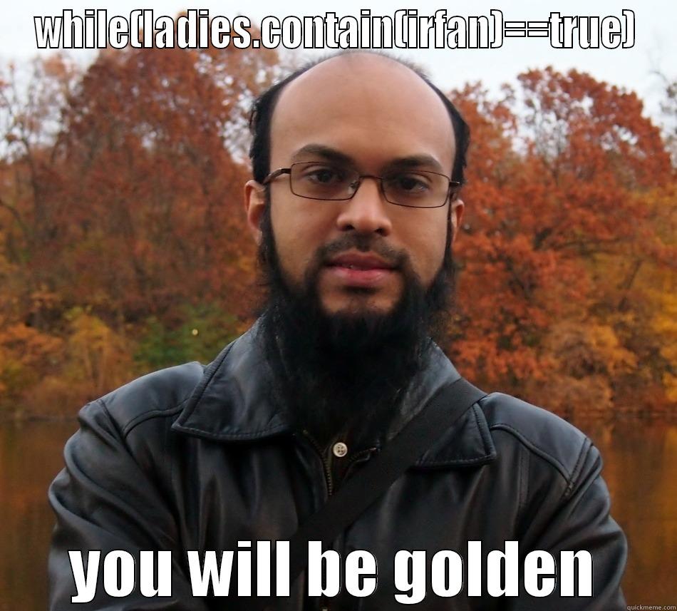 WHILE(LADIES.CONTAIN(IRFAN)==TRUE) YOU WILL BE GOLDEN Misc