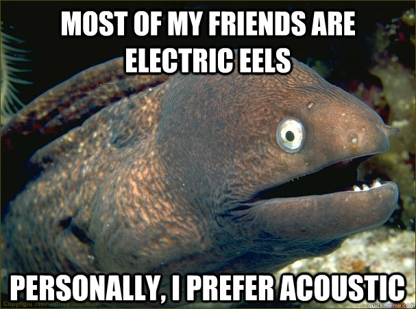 most of my friends are electric eels personally, I prefer acoustic  Bad Joke Eel