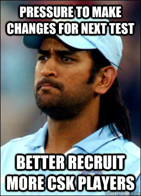 Pressure to make changes for next Test better recruit more CSK players - Pressure to make changes for next Test better recruit more CSK players  Confused Captain Dhoni