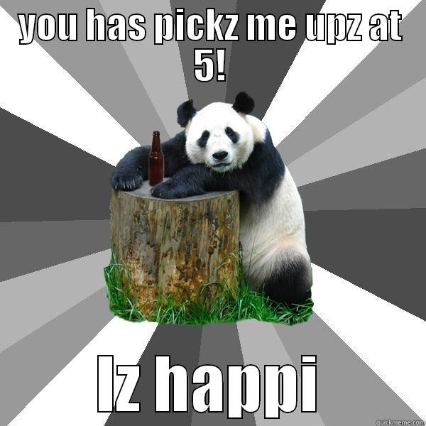 YOU HAS PICKZ ME UPZ AT 5! IZ HAPPI Pickup-Line Panda