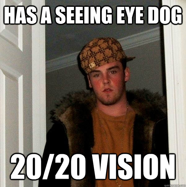 HAS A SEEING EYE DOG 20/20 VISION - HAS A SEEING EYE DOG 20/20 VISION  Scumbag Steve