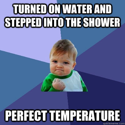 Turned on water and stepped into the shower Perfect Temperature  Success Kid