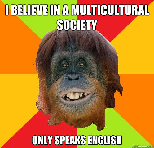 i believe in a multicultural society only speaks english  Culturally Oblivious Orangutan