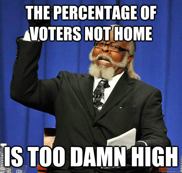 THE PERCENTAGE OF VOTERS NOT HOME IS TOO DAMN HIGH  Jimmy McMillan