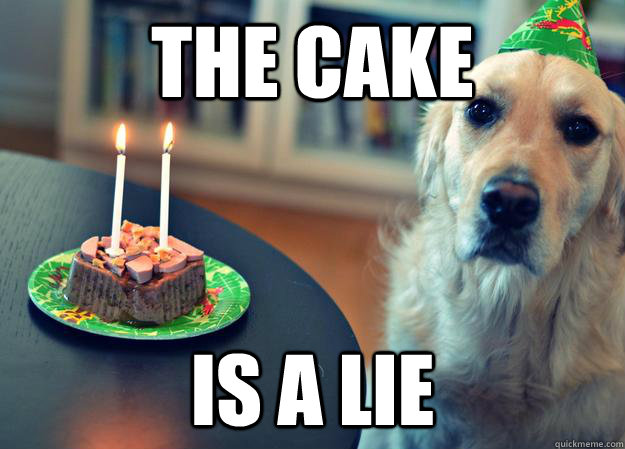 The cake is a lie  Sad Birthday Dog