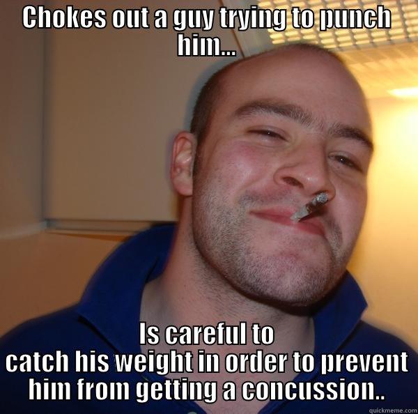 Enlightened Bouncer... - CHOKES OUT A GUY TRYING TO PUNCH HIM... IS CAREFUL TO CATCH HIS WEIGHT IN ORDER TO PREVENT HIM FROM GETTING A CONCUSSION.. Good Guy Greg 