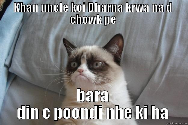 Fun with Politics  - KHAN UNCLE KOI DHARNA KRWA NA D CHOWK PE BARA DIN C POONDI NHE KI HA Grumpy Cat