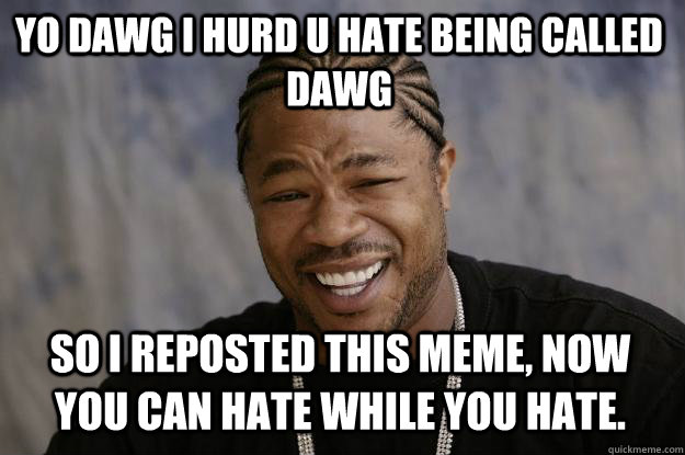 Yo dawg i hurd u hate being called dawg so i reposted this meme, now you can hate while you hate.  Xzibit meme