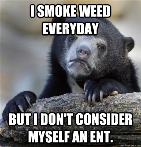 I smoke weed everyday But i don't consider myself an ent.  Confession Bear