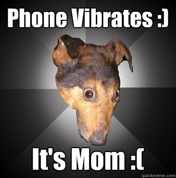 Phone Vibrates :) It's Mom :(  Depression Dog