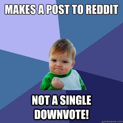 Makes a post to Reddit Not a single downvote!  Success Kid