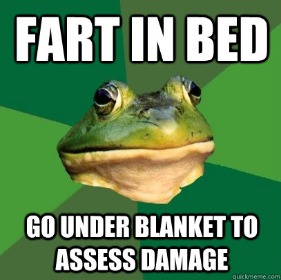 Fart in bed go under blanket to assess damage - Fart in bed go under blanket to assess damage  Foul Bachelor Frog