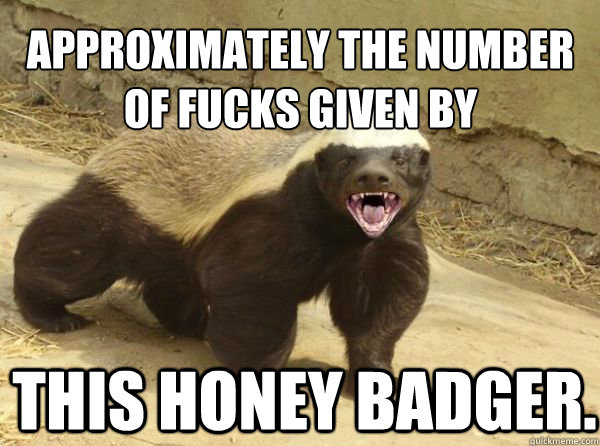 approximately the number of fucks given by This honey badger.  