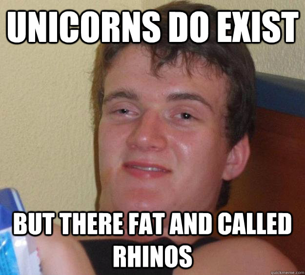 Unicorns do exist but there fat and called rhinos  10 Guy