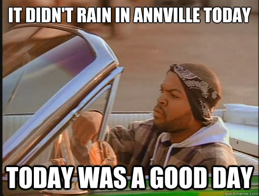 It didn't rain in Annville today Today was a good day  today was a good day