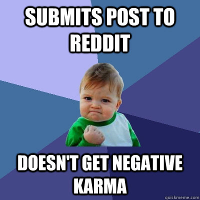 Submits post to reddit Doesn't get negative karma  Success Kid