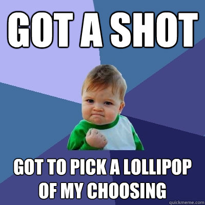 Got a shot Got to pick a lollipop of my choosing  Success Kid