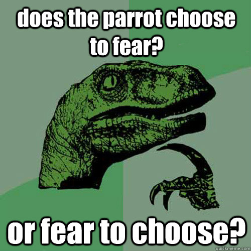 does the parrot choose to fear? or fear to choose?  Philosoraptor