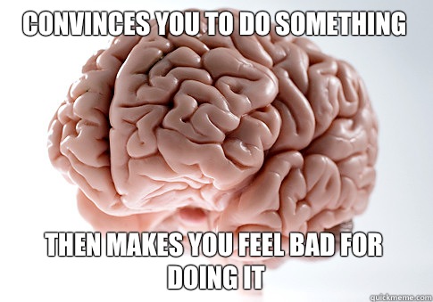 Convinces you to do something Then makes you feel bad for doing it  Scumbag Brain