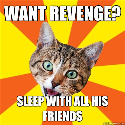 want revenge? sleep with all his friends  Bad Advice Cat