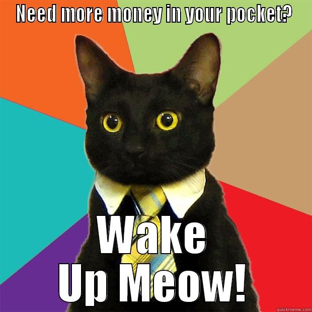 Wake Up Now - NEED MORE MONEY IN YOUR POCKET? WAKE UP MEOW! Business Cat