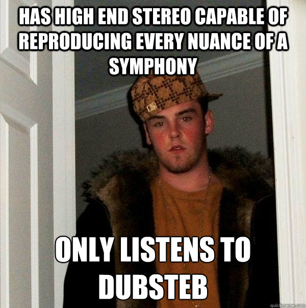 Has high end stereo capable of reproducing every nuance of a symphony Only listens to Dubsteb - Has high end stereo capable of reproducing every nuance of a symphony Only listens to Dubsteb  Scumbag Steve