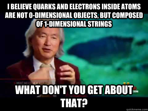 I believe quarks and electrons inside atoms are not 0-dimensional objects, but composed of 1-dimensional strings What don't you get about that?  