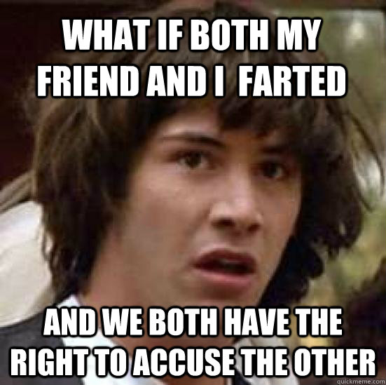 What if both my friend and I  farted and we both have the right to accuse the other  conspiracy keanu