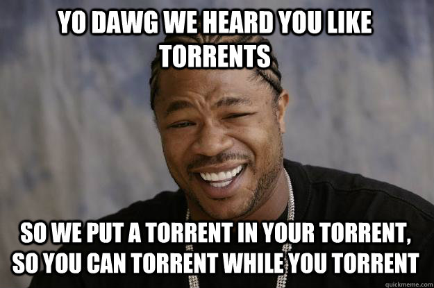 YO DAWG we heard you like torrents so we put a torrent in your torrent, so you can torrent while you torrent  Xzibit meme