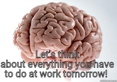 OH YOU'RE TRYING TO SLEEP? LET'S THINK ABOUT EVERYTHING YOU HAVE TO DO AT WORK TOMORROW!  Scumbag Brain