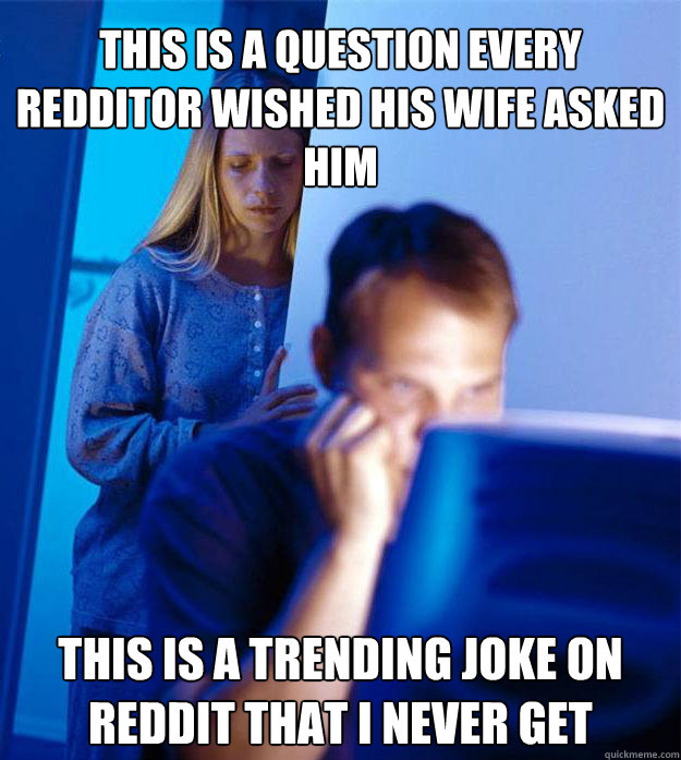 This is a question every redditor wished his wife asked him This is a trending joke on reddit that I never get  Redditors Wife