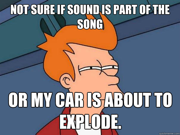 Not sure if sound is part of the song or my car is about to explode.  Futurama Fry