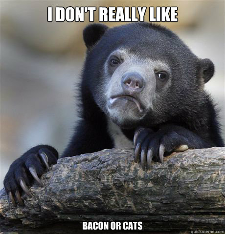 I don't really like bacon or cats  Confession Bear