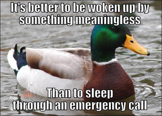 IT'S BETTER TO BE WOKEN UP BY SOMETHING MEANINGLESS THAN TO SLEEP THROUGH AN EMERGENCY CALL Actual Advice Mallard