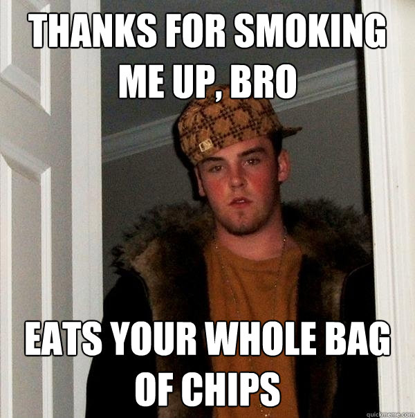 thanks for smoking me up, bro eats your whole bag of chips  Scumbag Steve