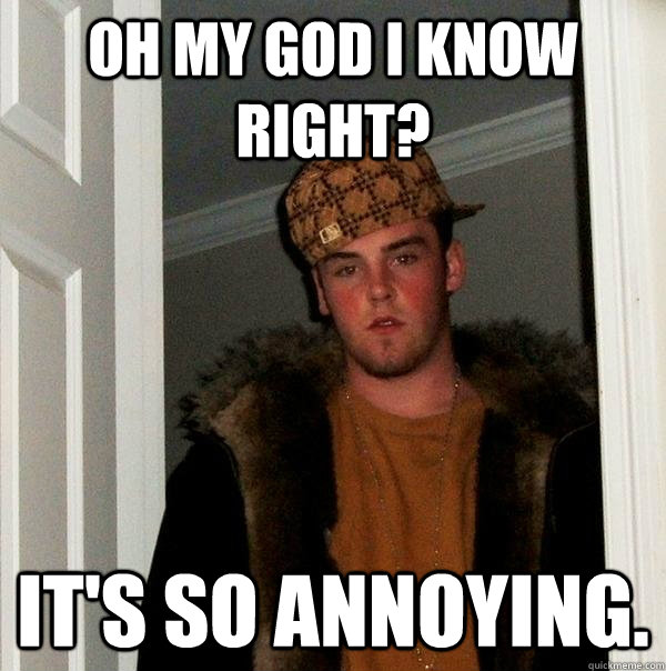 Oh my god I know right? It's so annoying. - Oh my god I know right? It's so annoying.  Scumbag Steve