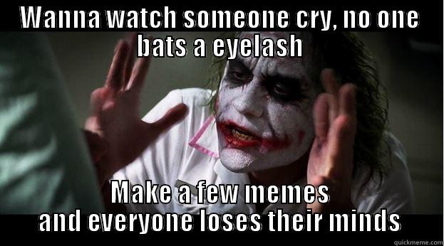 WANNA WATCH SOMEONE CRY, NO ONE BATS A EYELASH MAKE A FEW MEMES AND EVERYONE LOSES THEIR MINDS Joker Mind Loss