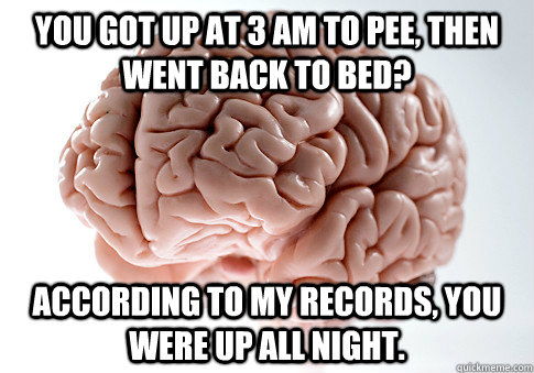 you got up at 3 am to pee, then went back to bed? according to my records, you were up all night.  Scumbag Brain