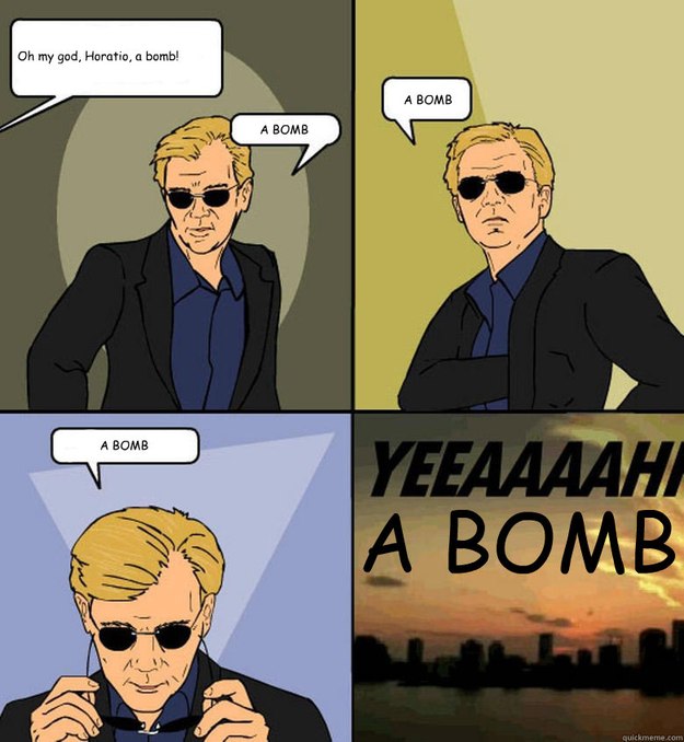 Oh my god, Horatio, a bomb! A BOMB A BOMB A BOMB A BOMB  Horatio Cane YEEAAAAHH