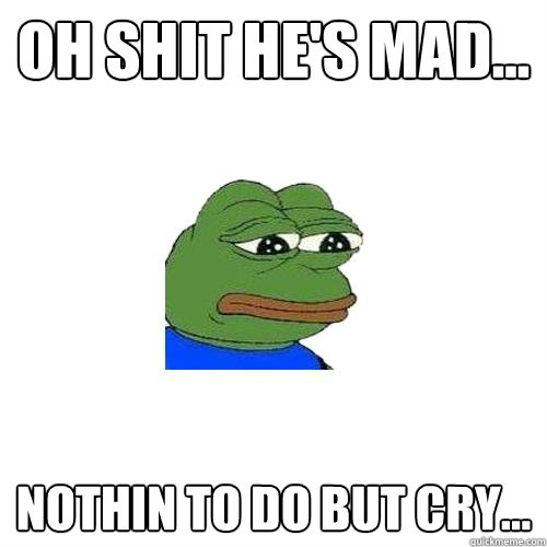 Oh shit he's mad... Nothin to do but cry...  Sad Frog