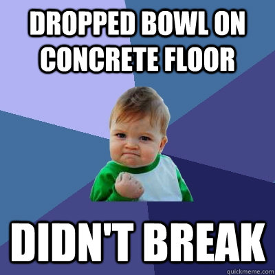 dropped bowl on concrete floor didn't break - dropped bowl on concrete floor didn't break  Success Kid