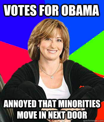 Votes for Obama Annoyed that minorities move in next door  Sheltering Suburban Mom