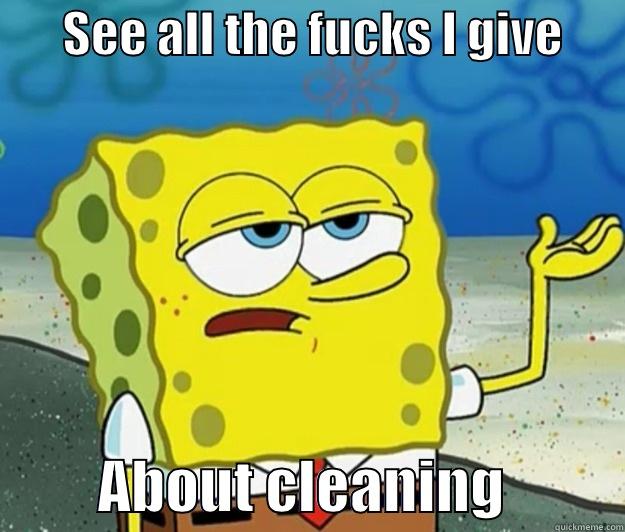 The amount of fucks I give -       SEE ALL THE FUCKS I GIVE                ABOUT CLEANING          Tough Spongebob