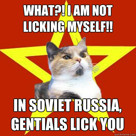 what?! i am not licking myself!! in soviet russia, gentials lick you  Lenin Cat