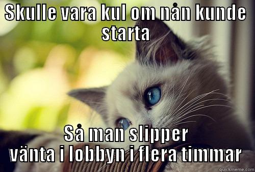 SKULLE VARA KUL OM NÅN KUNDE STARTA SÅ MAN SLIPPER VÄNTA I LOBBYN I FLERA TIMMAR First World Problems Cat