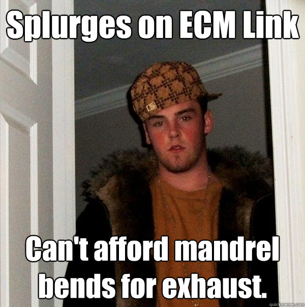 Splurges on ECM Link Can't afford mandrel bends for exhaust.  Scumbag Steve