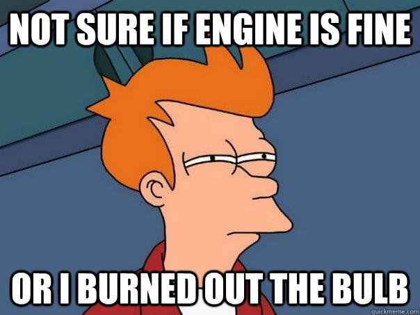 Not sure if engine is fine or i burned out the bulb  Futurama Fry